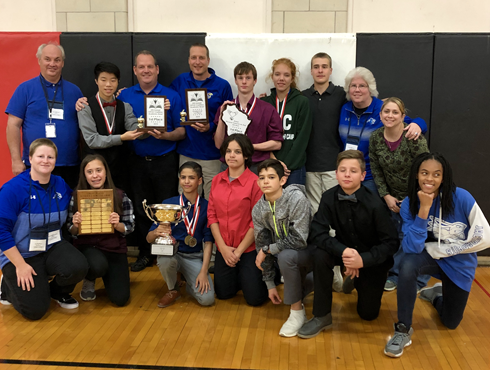 Picture of a group with all trophies for 2018 GPSD Triathlon Tournament KSD Full Team