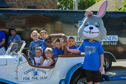 Jackrabbit and all KSD students are sitting in the KSD Antique car.