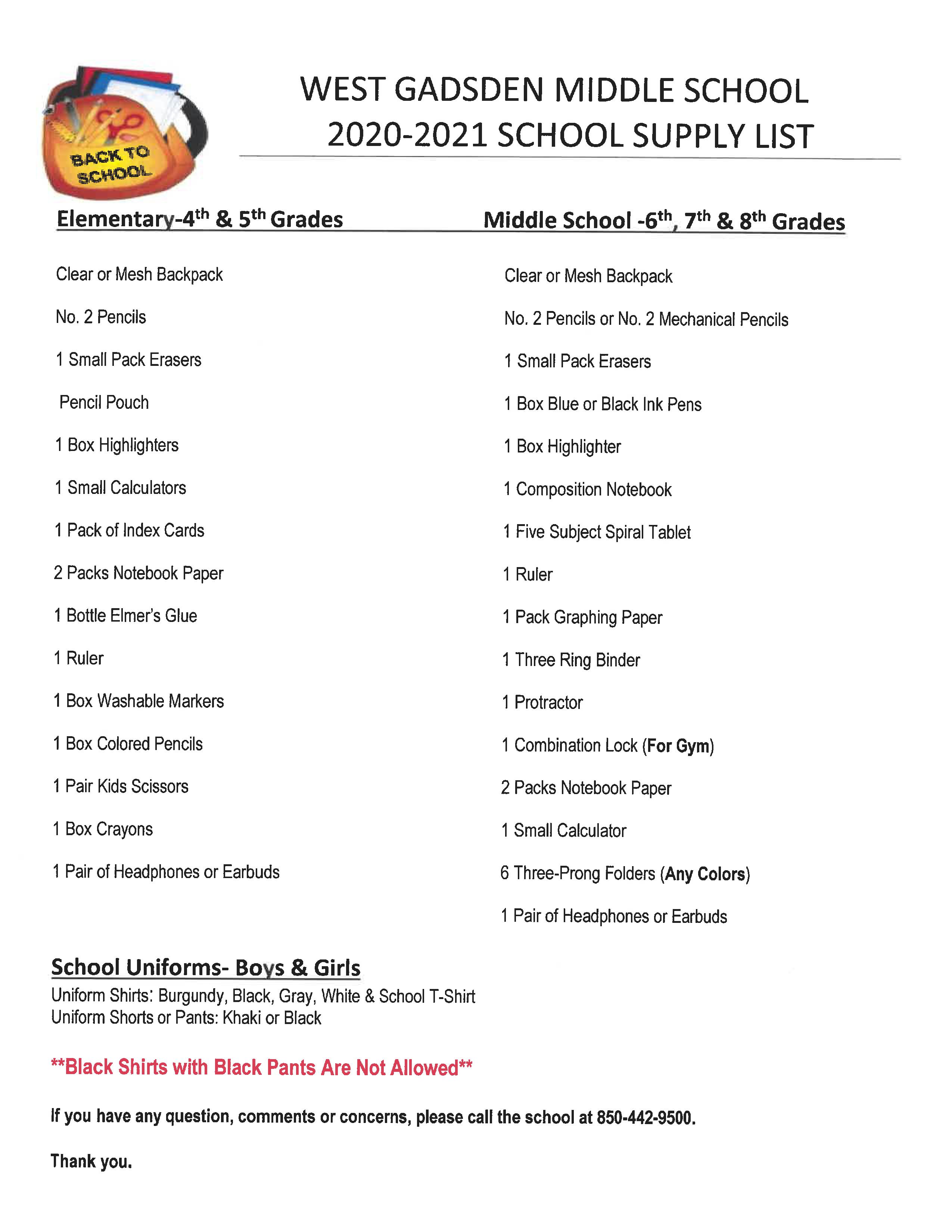 School Supply List - Westwood Independent School District