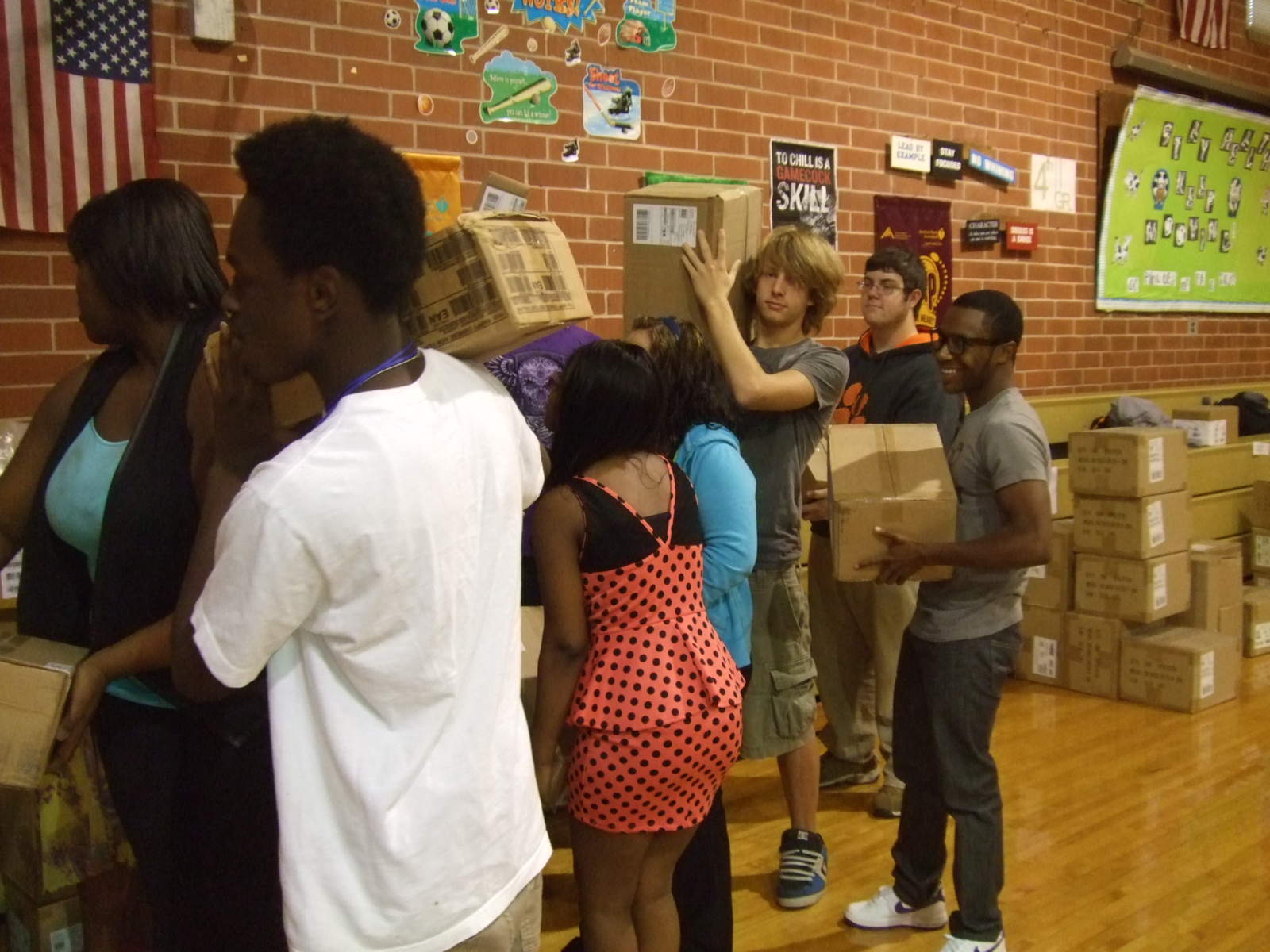Students from North Middle High helping with book distribution.