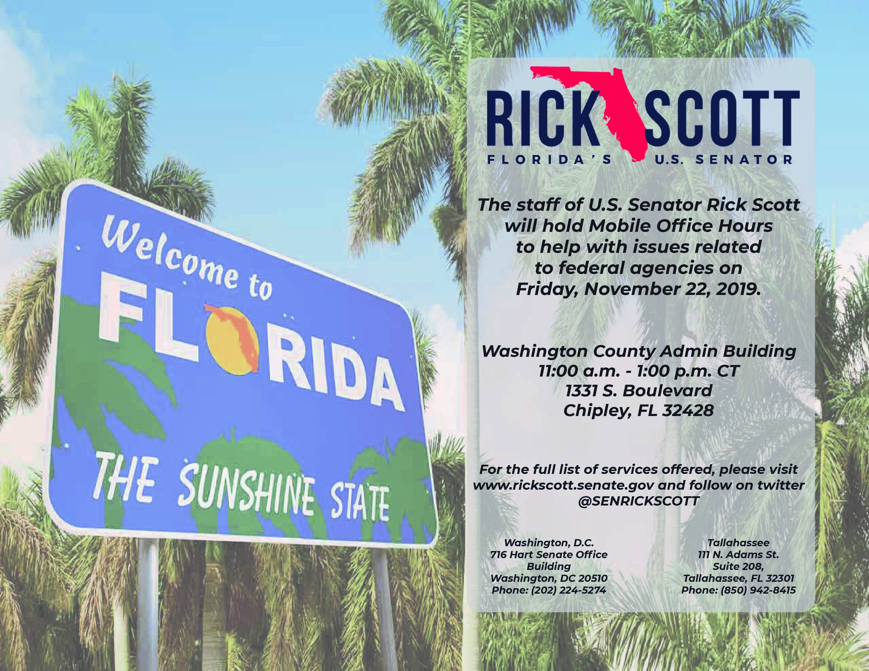 Chipley Mobile Office Hours Senator Rick Scott Photo with Senator Rick Scott Announcement