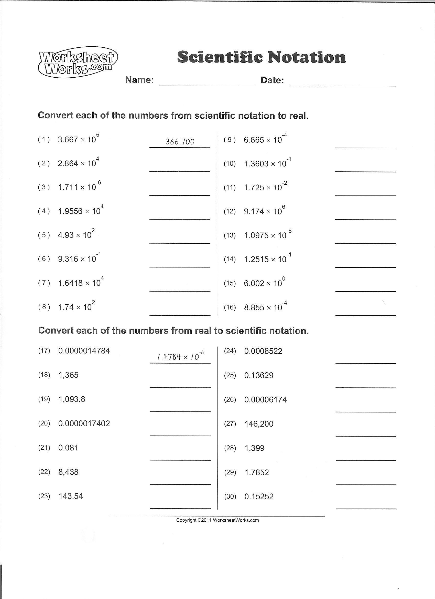 Scientific Notation Worksheet Pdf
