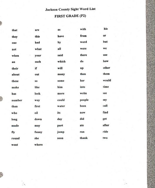 Sight Word List First Grade