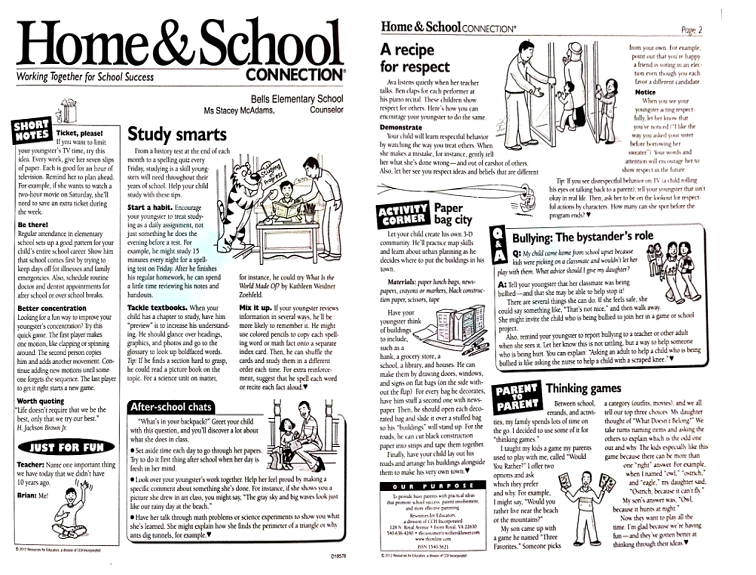 Printables School Home Connection Worksheets school home connection worksheets worksheet bells elementary teachers stacey mcadams announcements more 4th grade