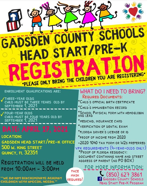 Head Start/ Pre-K Make-Up Registration | Welcome to Gadsden County Schools