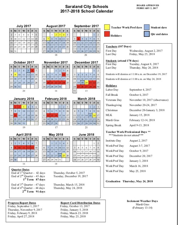 20172018 School Calendar to the Saraland City Schools site