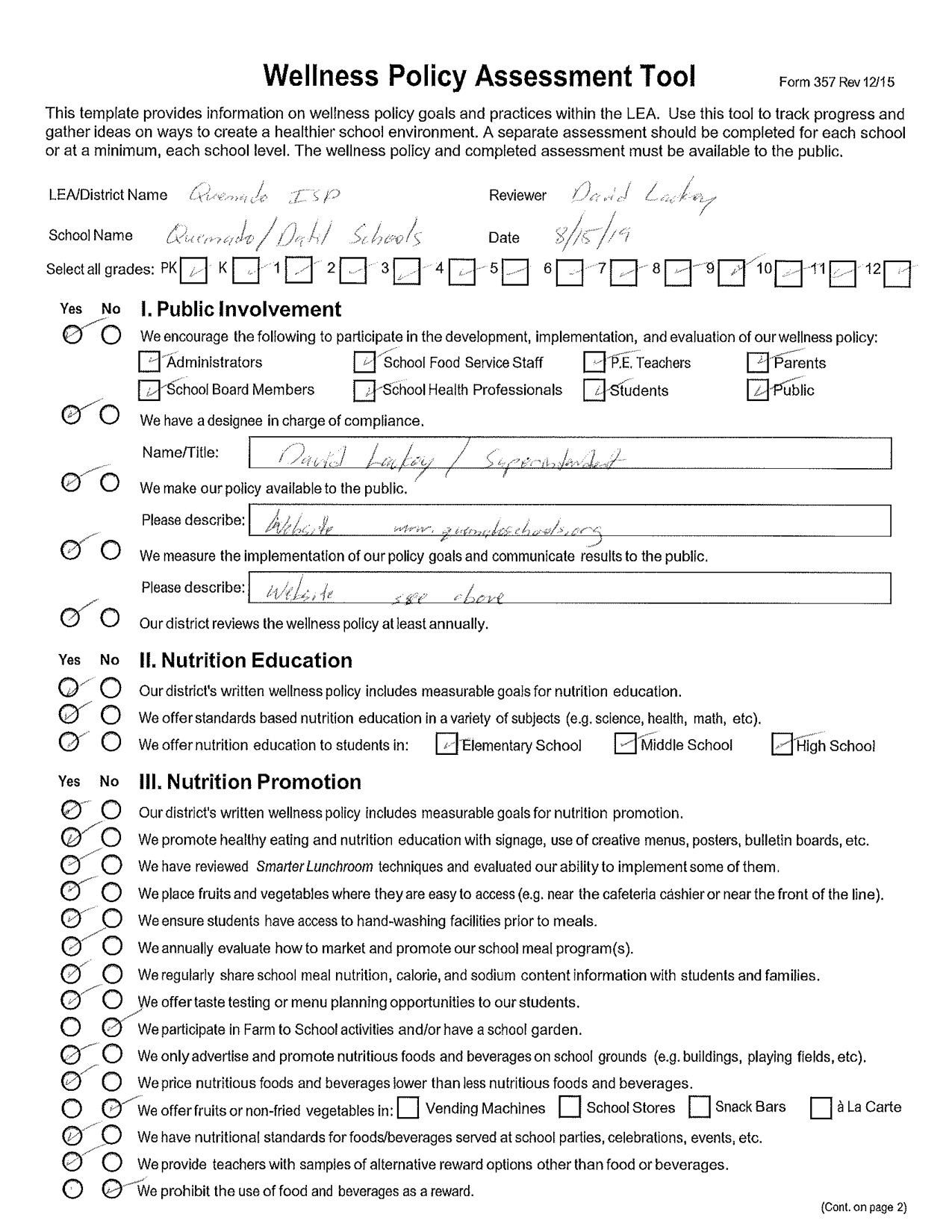 Wellness Policy Assessment Tool 4525