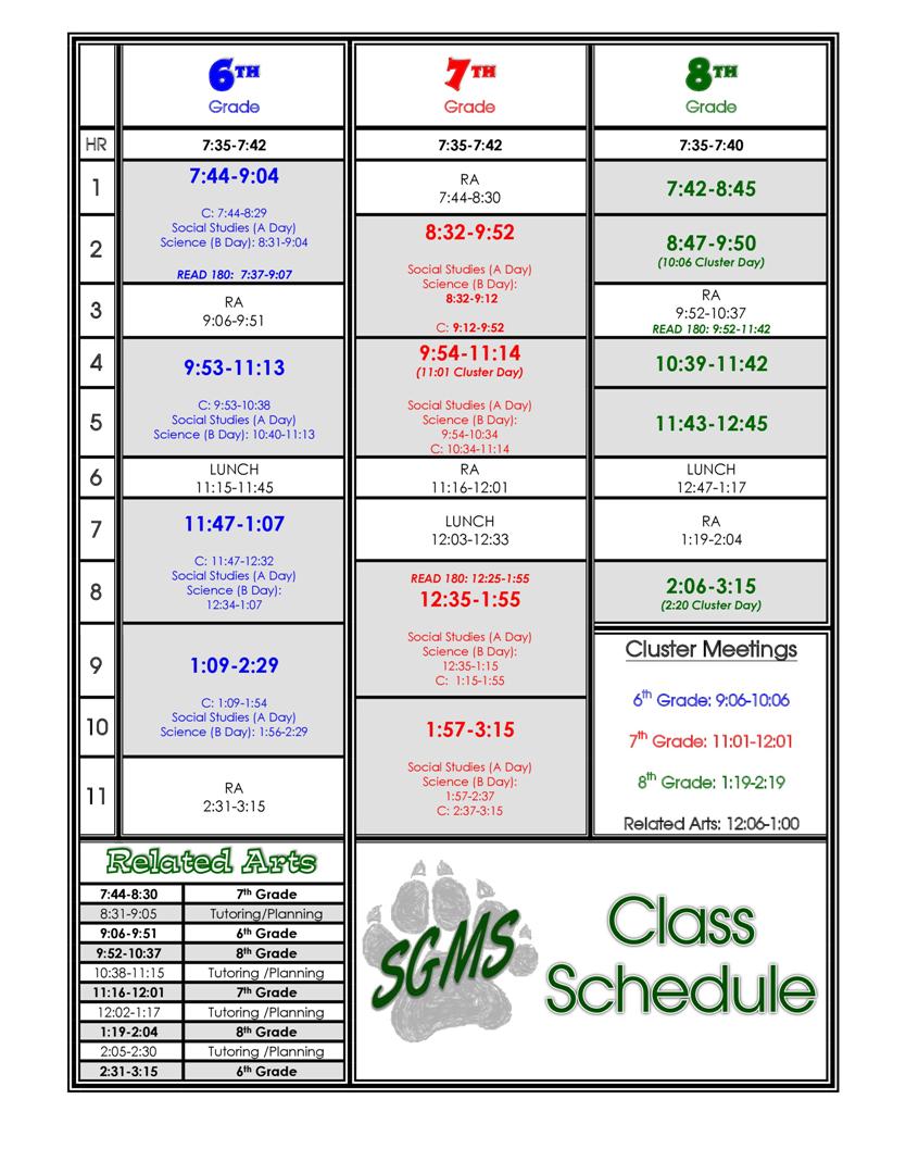 St. Middle School Schedule