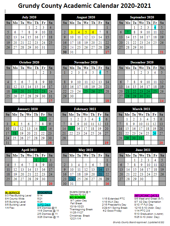 2020-2021 School Calendar | Grundy County Department of ...