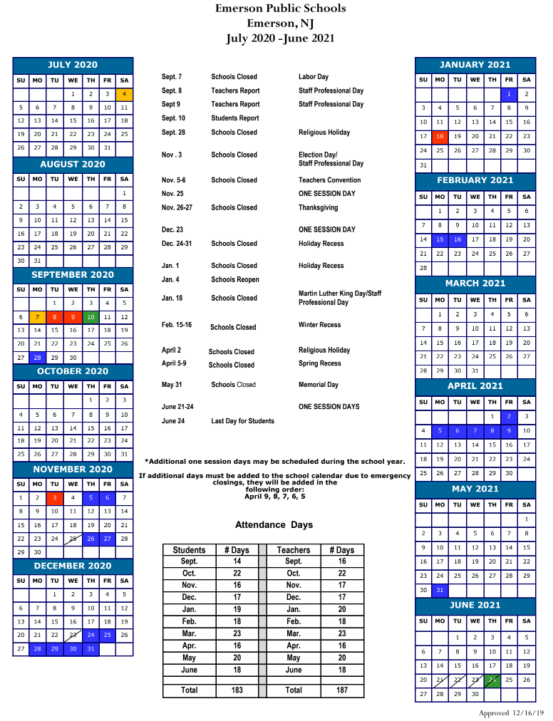 Emerson Public Schools Holiday Calendar 2023-2024 - District School ...