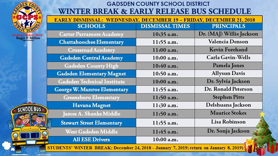 Gadsden County High School: Latest News - GCPS Winter Break and Early ...